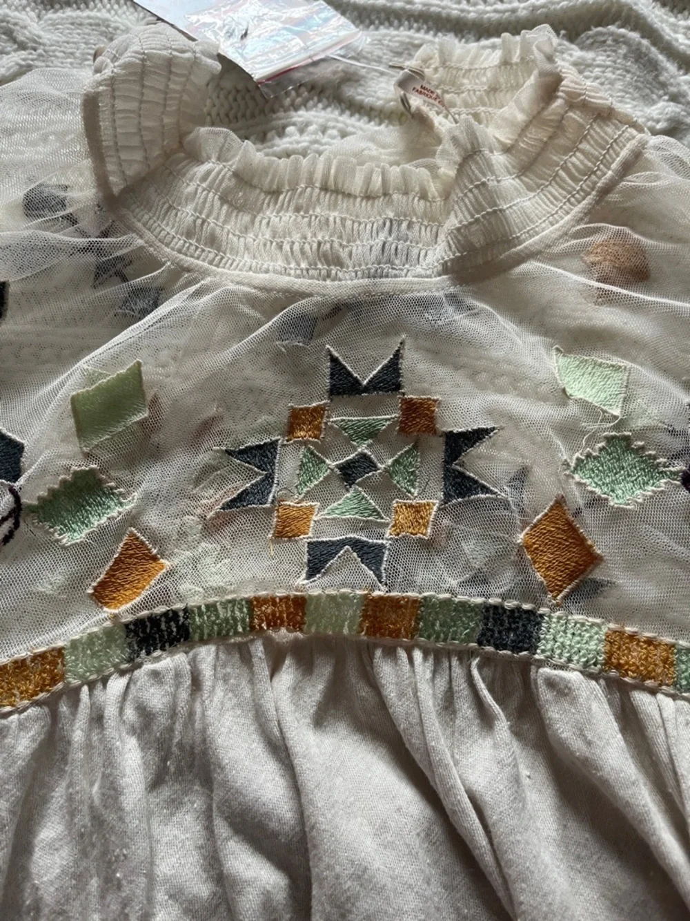 Free People Cream with Multicolor Embroidered